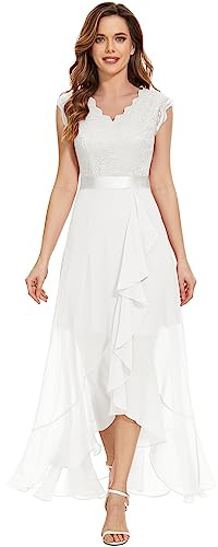 Dressystar Elegant aftonklänning, bröllop, v-ringad, cocktailklänning, maxiklänning, Vokuhila-brudtärneklänning, Vit, L