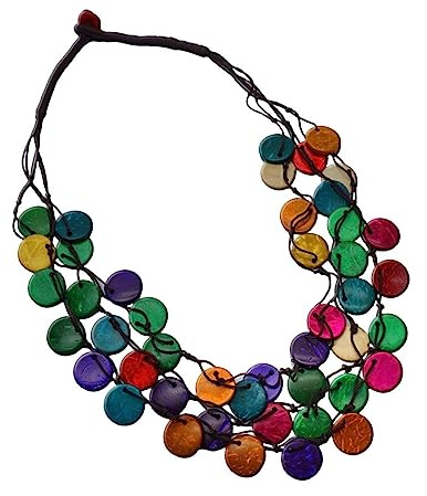 Soul-Cats bunte mehrschichtige Kokosnuss Kette Boho Strandschmuck Perlen Retro Holzkette