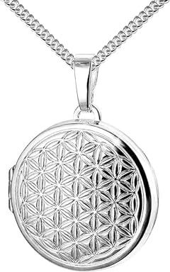 JEVELION Medaillon Silber 925 rund Amulett Anhänger für 2 Bilder zum Öffnen für Damen Silbermedaillon und Schmuck-Etui