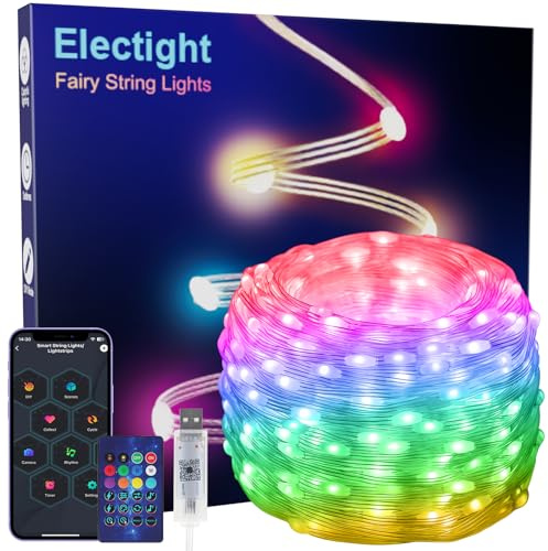 Electight 15M LED Luci con Telecomando [IP65 Impermeabile], RGB Smart IC Multicolore, APP Controllo, Scene Multiple, Temporizzazione, USB Alimentazione, Interni/Esterni, Giardino, Matrimoni