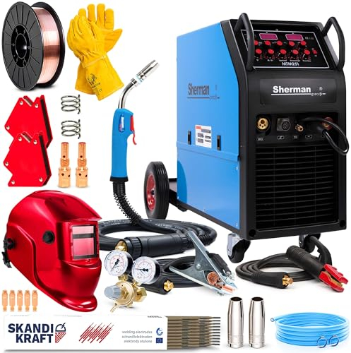 Sherman MTM251 4R - 250A Máquina de Soldar Inverter 400V - Soldador de Hilo con Chasis Rodante, 4 Rodillos, Inductancia - Soldadura: MIG/MAG, TIG, MMA, Flux - Set Premium