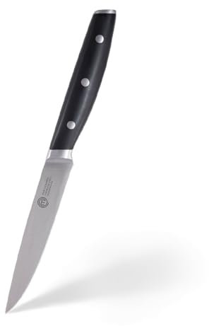 MasterChef Allzweckmesser, Kochmesser Profi Messer aus Kohlenstoffreichem Edelstahl, Dreifach Vernieteter Griff, mit Stahl Kropf, Vollzapfen, Superscharf, 12cm Klinge, Silber