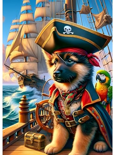 DPHERO DIY Pirat Diamant Painting Bilder für Erwachsene Anfänger,5D Hund Diamond Painting Set,DIY Runde Steine Segelboot Diamant Kunst Kits,Haus Diamant Painting für Zuhause Dekor 30x40 cm