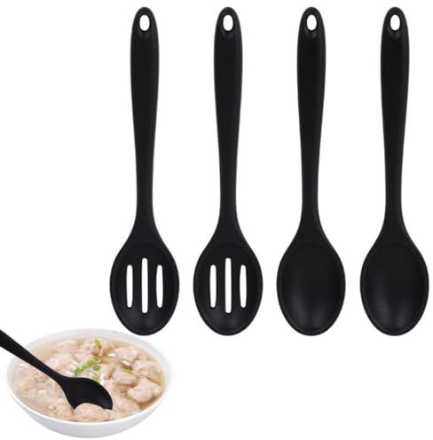 4 Pezzi Cucchiaio Silicone Cucina, Cucchiaio da Cucina per Mescolare, Cucchiaio Silicone Cucina Antiaderente Cucchiaio, Mestolo Cucina Silicone Grande per Cucinare, Cuocere, Mescolare e Servire
