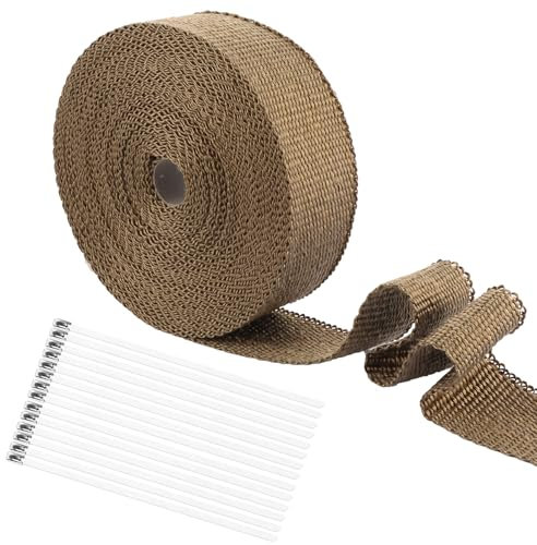 LDHHYH 15M*50mm Ruban Isolant Thermique en Titanium Magma,Bande Thermique Echappement avec 20 Attaches de Câble en Acier Inoxydable pour Tuyeau Collecteur Echappement Moto Thermique