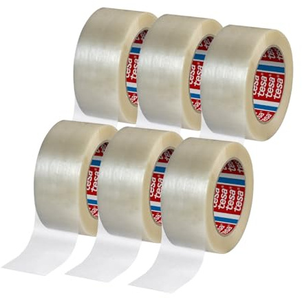 tesa PET Paketklebeband - Paketband mit starkem Halt - reißfestes Klebeband für leichte bis mittelschwere Pakete - Packband auf extra langer Rolle - Transparent - 6 x Rolle - 132 m x 50 mm