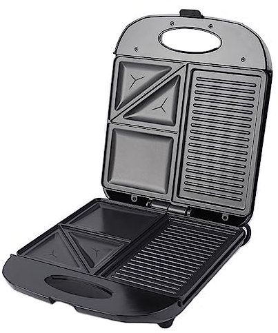 ACAGALA Barbacoa de 1400 W, gofrera con hierro antiadherente y fácil limpieza, plancha eléctrica 3 en 1, huevos sándwich, calefacción multifuncional, pan panini