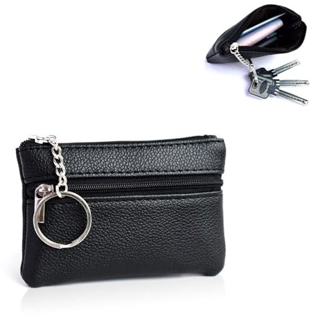 Dreamil Portachiavi in pelle nera con 2 scomparti separati, mini portachiavi per uomini e donne (11,5 x 7,5 x 1 cm), Nero , Custodia per chiavi