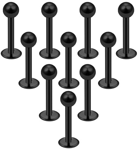 Besyvvin 10stk Lippenpiercing Labret Stecker 6mm 8mm 10mm 12mm Chirurgenstahl Piercing Helix Tragus Lippe Knorpel Silber Schwarz Gold