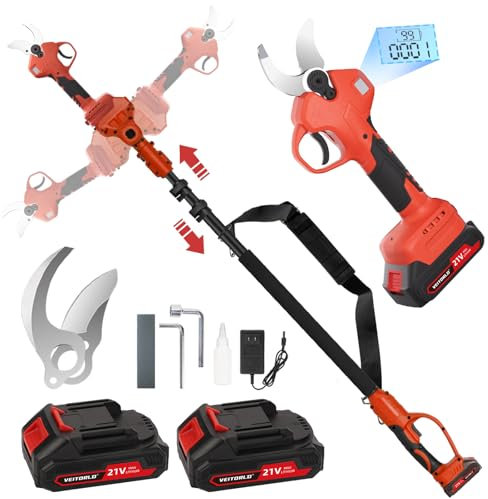 Veitorld Astschere Teleskop, 40MM Akku Gartenschere mit Abnehmbaren Teleskopstange (130-245 cm), Bürstenloser Motor Bypass Baumschere mit 2 Akku 2000mAh für Äste, Geschenke für Männer Papa Weihnachten