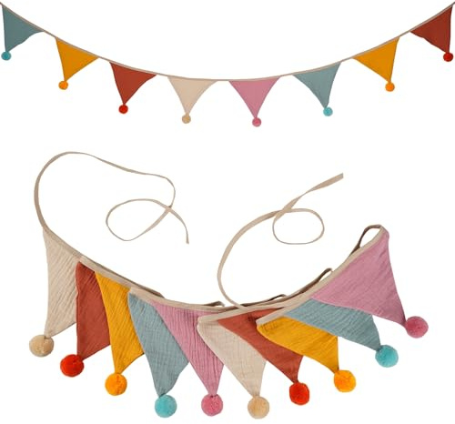 Buer Homie stoffgirlande wimpelkette, Outdoor Girlande wetterfest, babyzimmer Junge Dekoration, mini wimpelkette für Geschenke (rosa Bonbonfarbe, 2,6 m)