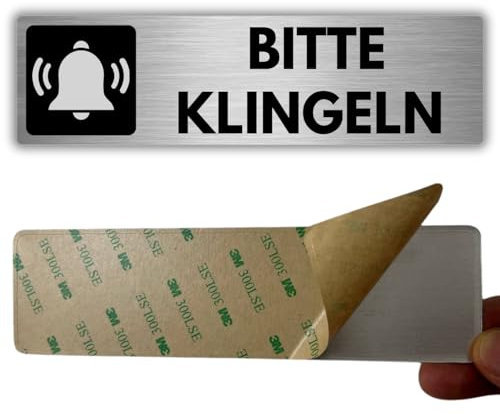 LEIASA | Selbstklebendes Schild Klingel drücken - 5x18 cm - Dicke 0,8 mm - Aluminium - Klingelschild - Schild Klingel betätigen - 3M-Klebeschild - Hinweis Klingel