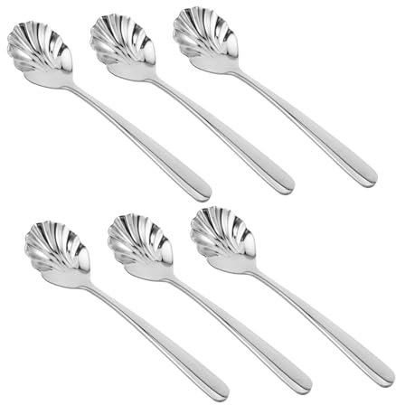 MOLUCKFU 6pcs Stainless Steel Shell Shaped Dessert Spoons Scalloped Design for Ice Cream Yogurt Pudding for Restaurants and Coffee Shops