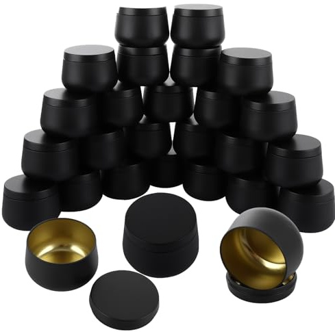 LOPYXBR 24 Pcs Black Candle Jars with Lids 4oz Candle Tins for Candle Making, Metal Empty Candle Containers for Candle Making Supplies, Arts, Crafts, Storage - Black (150ml/4oz)