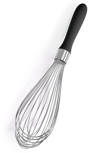 Doosu Balloon Whisk: 18/10 Stainless Steel Kitchen Whisk for Cooking, Manual Hand Whisk with 12 Sturdy Wires and Non-Slip Silicone Handle for Whipping Blending Beating Stirring (30cm, Black)