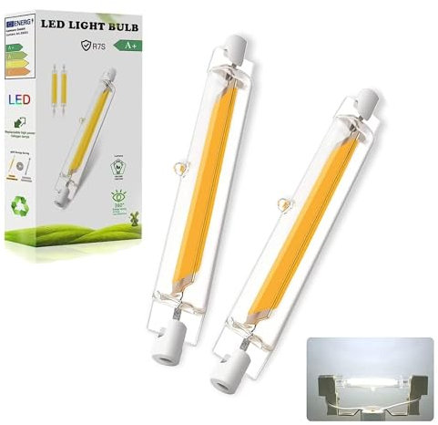 Dvnoua R7S LED 118mm Dimmbar Lampen, 20W LED COB Glühbirne Kaltweiß 6000K, 2000LM, R7S 118mm Lampen Ersatz für 200W Halogen Leuchtmittel, Kein Flackern, 360°Abstrahlwinkel, 2PCS
