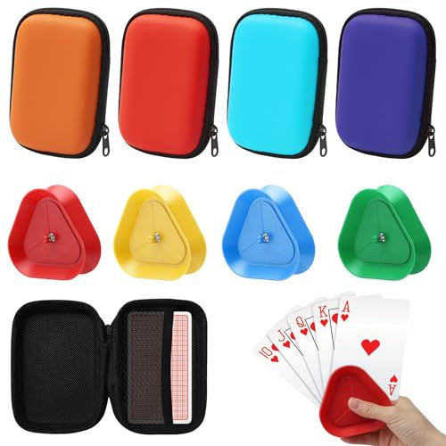 DAWRIS 4 Stück Kartenhalter Und 4 Stück Spielkarten Box Spielkartenhalter Robuste Kartenbox Freisprech kartenständer Spielkarten Aufbewahru für Senioren und Erwachsene