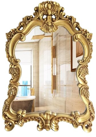 Antiker Spiegel, Anmutiger Barock Badezimmerspiegel, 57x77cm Traditioneller dekorativer Wandspiegel, Vintage Hängender Spiegel Für Eitelkeit, Wohnzimmer Eingangsspiegel(Color:Gold)