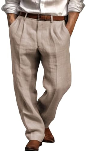 Generisch Leinenhose Herren Sommerhose Herren Lang Freizeithose Sporthose Leichte Atmungsaktiv Schnelltrocknend Trainingshose Strandhose mit Taschen