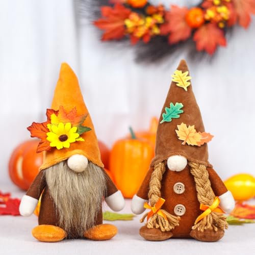 Herbstdeko Wichtel, 2 Stück Herbst Dekoration Wichtel Figuren, Herbst Deko Wichtel Puppen mit Sonnenblume, Herbstdeko Innen Wichtel Figuren Handgefertigt für Thanksgiving und Herbst Dekoration (A)