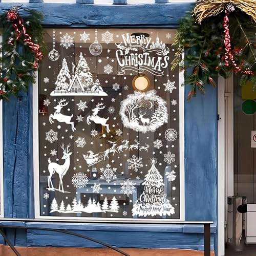 216 Stk Fenstersticker Weihnachten, Fensterbilder Weihnachten Selbstklebend, Schneeflocken Fensterdeko, Wiederverwendbar Statisch PVC Weihnachtsfenster Aufkleber, für Winter Fenster Weihnachtsdeko