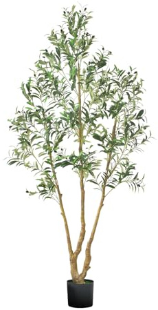 VEVOR Árbol Artificial de Olivo Alto de 2134 mm Planta Artificial de PE para Decoración Árbol Verde Planta Falsa para Hogar, Oficina, Hotel, Centro Comercial, Interior y Exterior, Maceta Negra