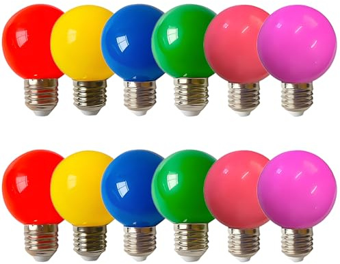 HUAMu Bunte Glühbirnen E27 LED Birne Bunt Farbige Glühbirne, 3W G60 Farbig Leuchtmittel Lampe, Rot Gelb Blau Grün Orange Violett, für Party, lichterkette, Deko Weihnachten, 12er-Pack
