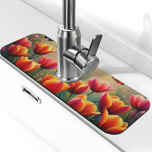 Generic Spritzschutz für Küchenspüle, mit Blumen- und Schmetterlings-Aufdruck, Spritzschutz hinter dem Wasserhahn, Tropfenfänger für Küche und Badezimmer