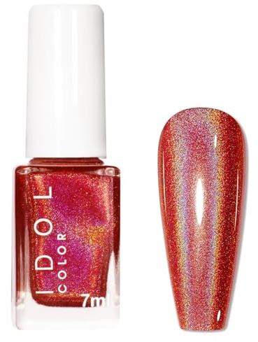 DMQ Red Glitter Nail Polish, Red Shimmer Quick Dry Nail Varnish, Magic Rainbow Iridescent Metallic Nail Lacquer, Holo Sparkling Holographic Long Lasting Glossy Nail Gel for Nail Art - No Need Cure