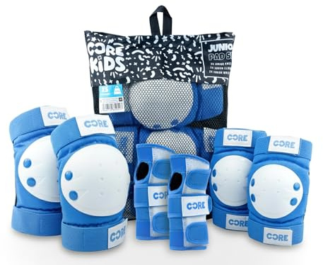 CORE Junior Triple Pad Set Knee Pads Elbow Pads Wrist Guards 6 in 1 Protective Gear Set for Kids Youth Adult for Skateboarding Scooter Cycling BMX Skating Skate - XXS (3-7 Years) - Blue