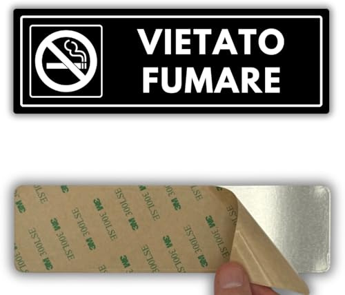 LEIASA | Cartello Vietato Fumare - 7,5 x 23 cm - Acrilico - Fumo Proibito | Adesivo Vietato Fumare, Targa Divieto di Tabacco, Placca Sigaretta Spenta, Segnale Stop Sigari, Avviso Non Fumatori
