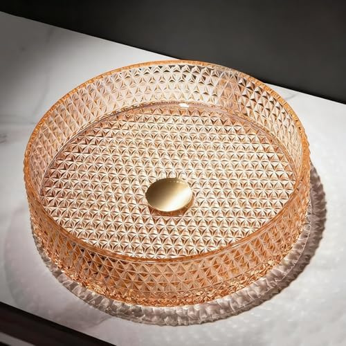 ZYCDP Lavabo Da Appoggio Vetro In Cristallo Lavandino Bagno Rotondo 360 X 360 X 115 mm Ambra