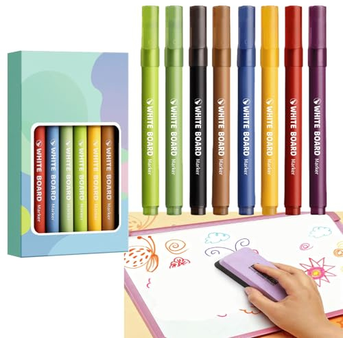 Altaroo 8 Farben Folienstifte Abwischbar, Wasserlöslicher Folienstift Non Permanent, Folienstifte Rundspitze für Whiteboard Marker, Schule, Büro, Zuhause, Blackboard