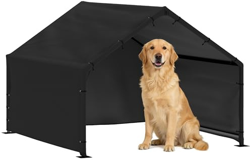 PawHut Hundkoja hundhus med vatten- och UV-beständigt baldakin, 125 x 110 x 93 cm utomhusstuga för små medelstora stora hundar upp till 30 kg, inomhus, utomhus, svart
