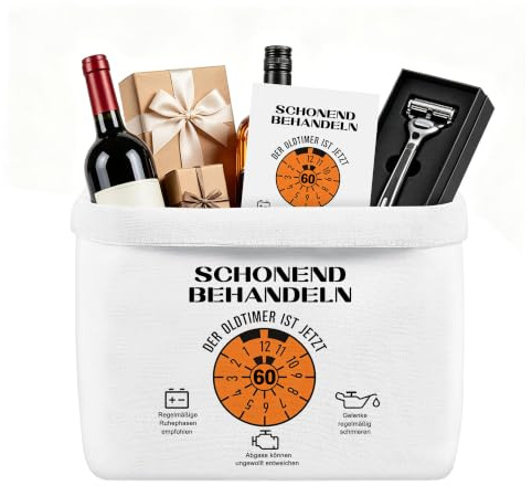 60 Geburtstag Mann Geschenkkorb-SCHONEND BEHANDELN DER OLDTIMER IST JETZT, Geburtstag 60 Frau Mann,Geburtstagsgeschenk Geschenkkorb Geschenk zum 60 Geburtstag Mann-37×25×15cm (60)