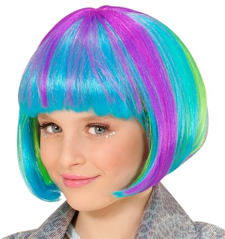 W WIDMANN MILANO Party Fashion 74594 - Kinderperücke Starlet, mit bunten Strähnchen, Glamour, Karneval, Mottoparty