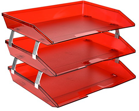 Acrimet Facility Briefablage mit 3 Ebenen, Seitenladung, Briefgröße/A4, Schreibtisch-Ordner, Kunststoff (transparent-rot)