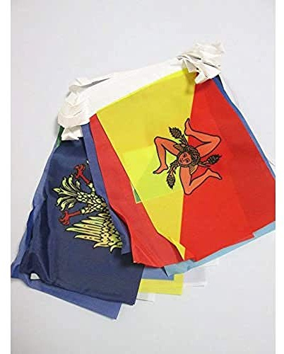 AZ FLAG Wimpelkette 20 Regionen von Italien 6 m 20 Flaggen | Für innen und außen Italienische Flaggenkette 20 regioni d'italia Flaggen auf verstärktem Band vernäht leichtes Polyester