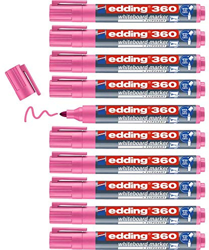 edding 360 marcador para pizarras blancas - rosa - 10 rotuladores - punta redonda 1,5-3 mm - rotulador para pizarra blanca, borrado en seco - pizarra blanca, flipchart, tablón de notas