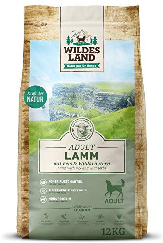 WILDES LAND – Lamm | Trockenfutter mit extra hohem Fleischanteil und natürlichen Zutaten für ausgewachsene Hunde. Alleinfutter ohne Zusatzstoffe im Beutel | 12kg Lamm