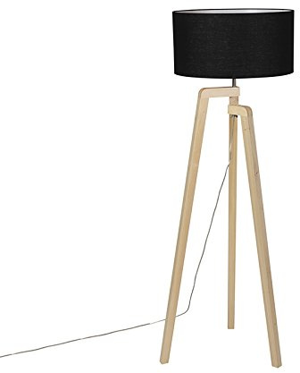 Qazqa Modern Tripod Lampe, Tripod Leuchte - Puros - Schwarz, Holz, max. 60W, Geeignet für LED, 145cm, Ideal als Schlafzimmerlampe