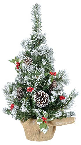 Mr Crimbo Künstlicher Mini-Weihnachtsbaum, dekoriert, rote Beeren, 60 cm hoch, grüne Kiefer, innen, Polyester, neutral, Einheitsgröße
