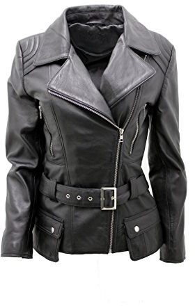 Infinity Leather Damen Schwarz Lange Feminine Leder Motorradfahrer Jacke