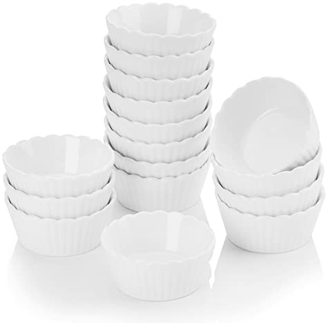 MALACASA, Serie Ramekin.Dish Cuencos Moldes para Horno 16PCS Super Mini 2,75- Cuenco de Postre, Creme Brulee, Soufflé, Snack Aperitivo Cuencos Porcelana