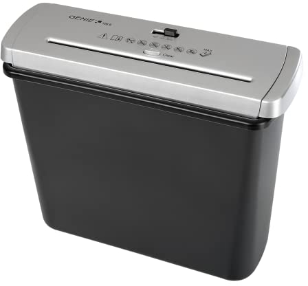 Genie 106 S Silver Countertop Paper Shredder with Telescopic Arm for Any Waste Paper Bin (up to 6 Sheets, Strip Cut, Includes Waste Bin) Black