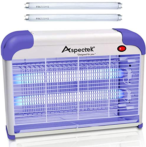 ASPECTEK lampada antizanzare elettrica 20 Watt - Zanzariere Potente luce per insetti 2800V Grid 20W - Include 2 lampadine UVA di ricambio, zanzariera elettrica