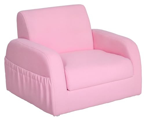HOMCOM Sillón para Niños de 3 Años Sofá Transformable Diseño 2 en 1 Cama Infantil Plegable de 2 Posiciones con Reposabrazos Asiento Ancho Acolchado 47x45x38 cm Rosa