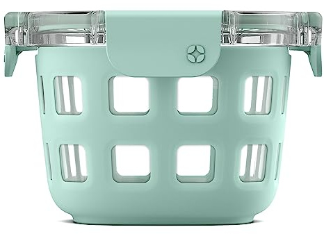 Ello DuraGlass Rounds Glass Food Storage Containers - Meal Prep Bowls with Silicone Sleeve and Airtight Lids, 2 Cup, Yucca