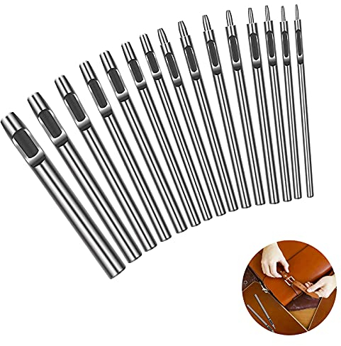 Poinçon en Cuir, 15Pcs Poinçon Creux Cuir, Emporte Pièce Cuir pour Sac de Ceinture Montre Bande de Cuir Toile Oeillet Plastique Fin Artisanat Travail Manuel, 0,5 mm à 6 mm(Argent)