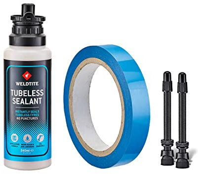 Discount Weldtite Essential Tubeless Tyre Conversion System Kit With 24mm Rim Tapes, Tyre seal and 2 x 55mm Presta Valves - Mountain Bikes